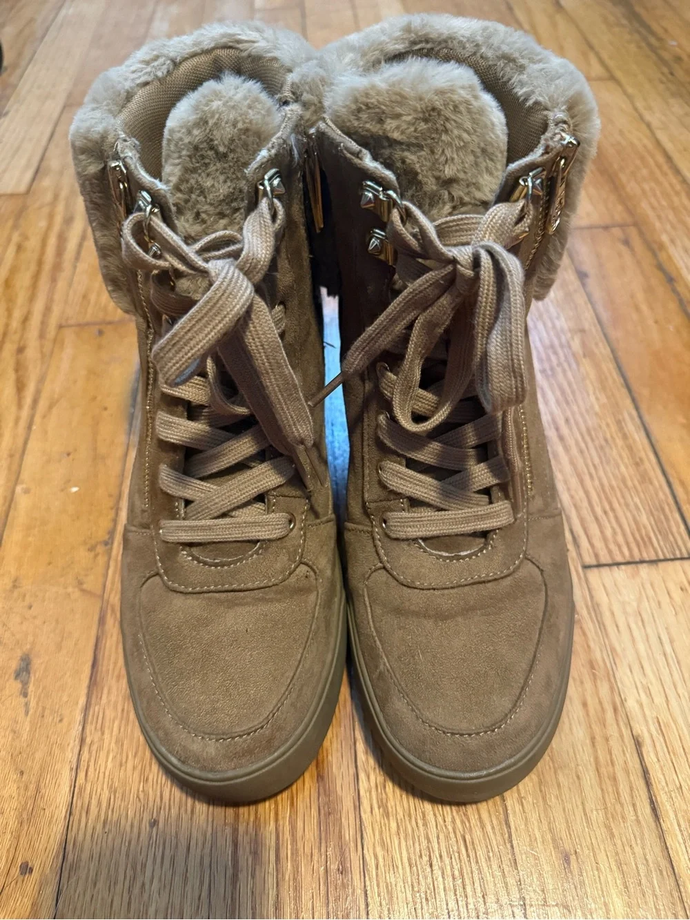 GUESS Brown Faux-Fur Cuff Winter Boots